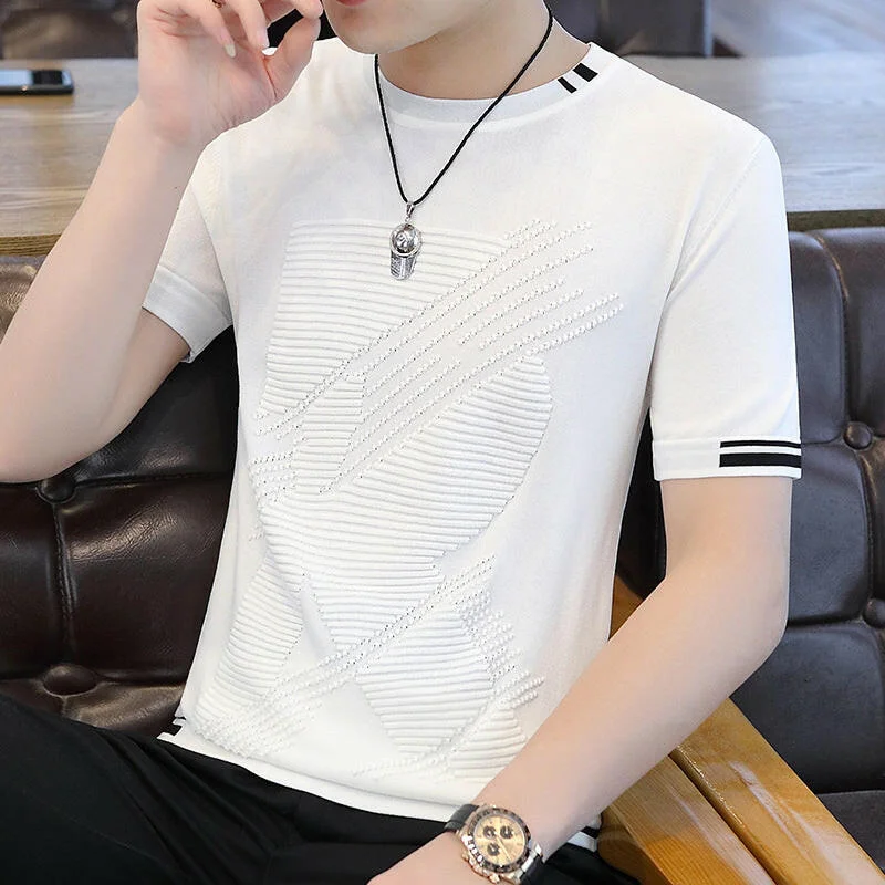 Short Sleeve T-Shirt Men's Trend Brand Round Neck Thin Ice Linen Men's Clothes Summer New Trend Ice Silk Half-Sleeve T-Shirt