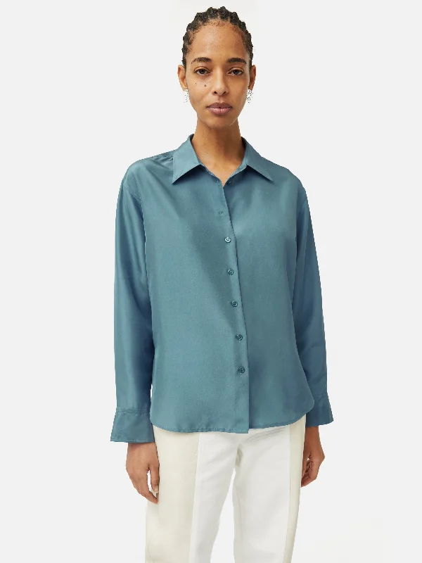 Silk Habotai Relaxed Shirt | Blue