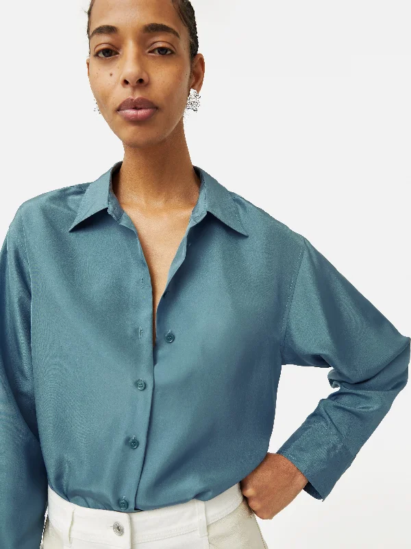 Silk Habotai Relaxed Shirt | Blue