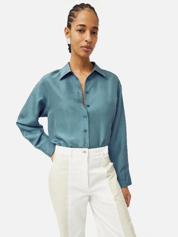 Silk Habotai Relaxed Shirt | Blue