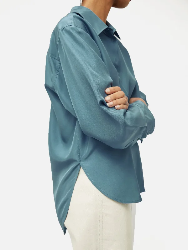 Silk Habotai Relaxed Shirt | Blue