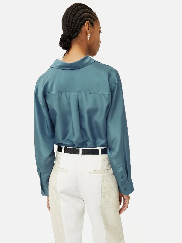 Silk Habotai Relaxed Shirt | Blue