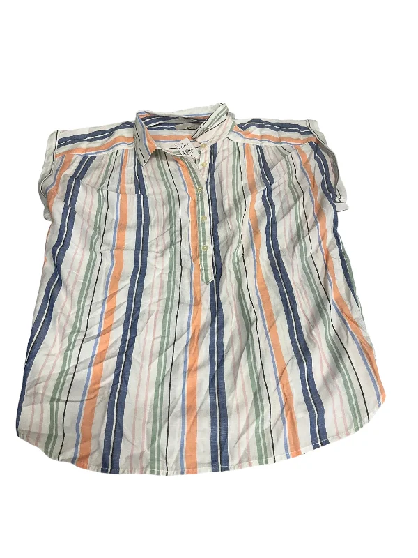 Striped Pattern Blouse Short Sleeve Loft, Size M