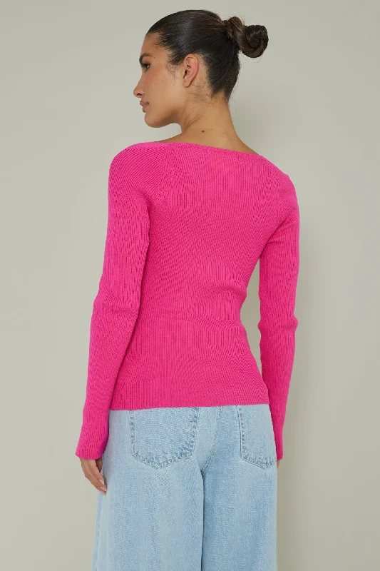 Switch Focus Long Sleeve Knit Top Hot Pink