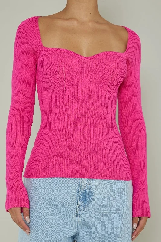 Switch Focus Long Sleeve Knit Top Hot Pink