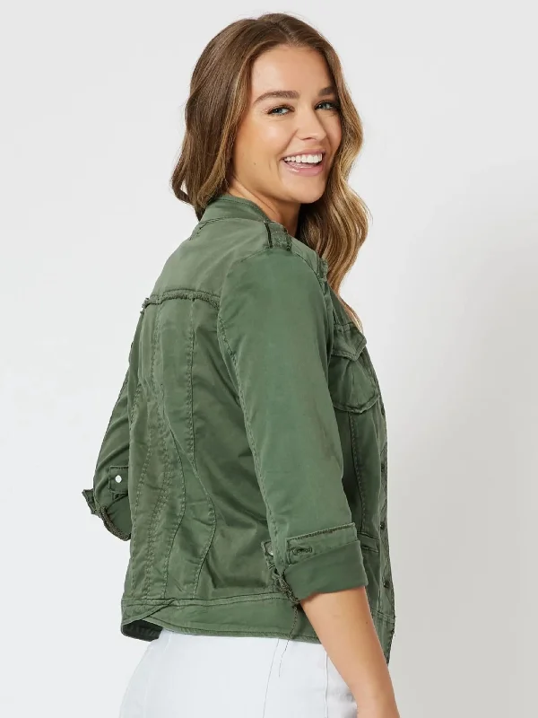 Threadz Military Denim Jacket Khaki