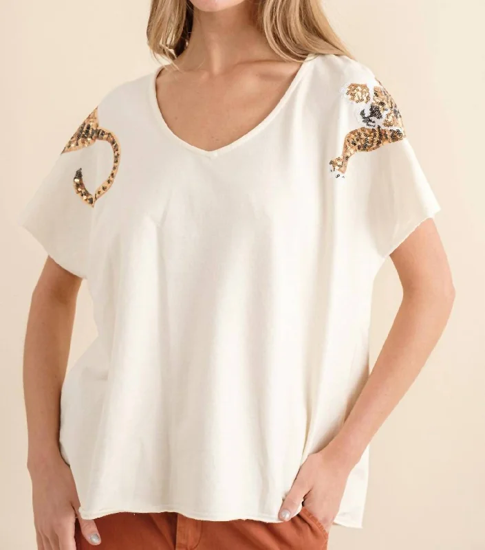 Tiger Sequin Patch T Shirt In White