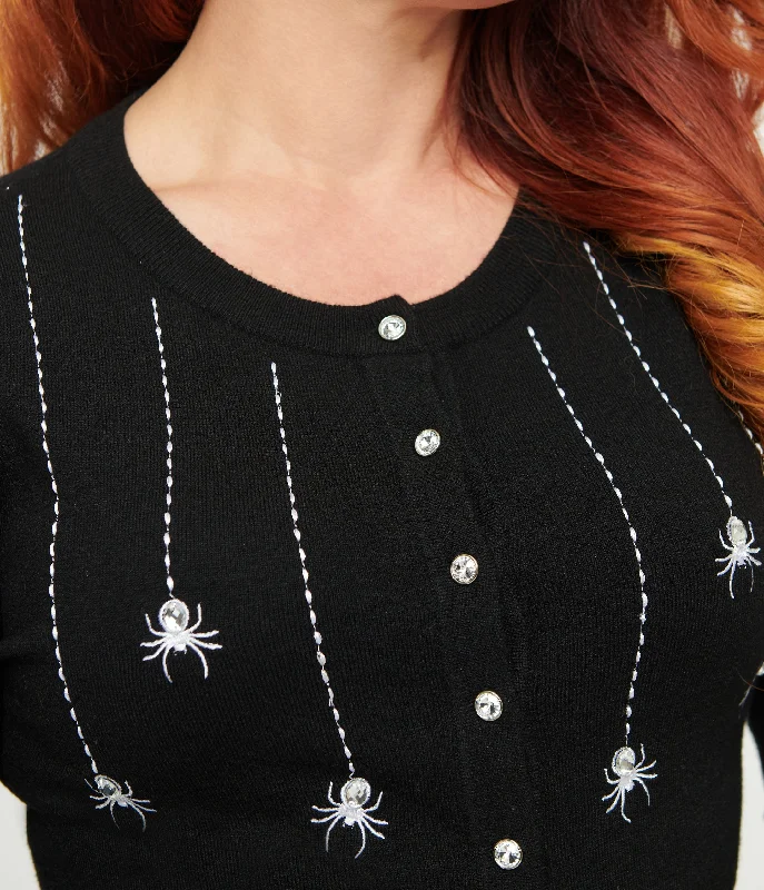 Unique Vintage Black & Spider Embroidered Bookworm Cardigan