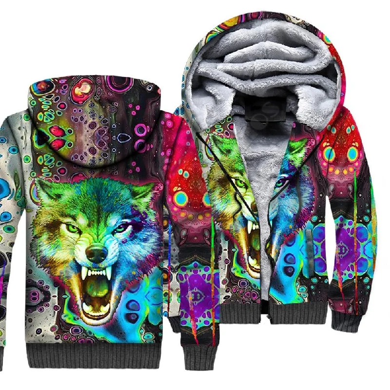 Wolf Animal 3D Printed Fleece Zipper Hoodies for Men  and Women