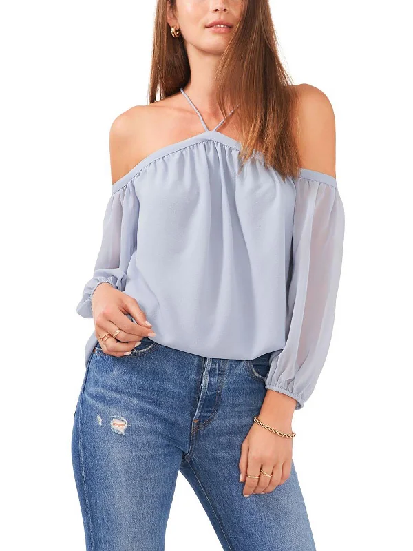 Womens Chiffon Off-The-Shoulder Blouse