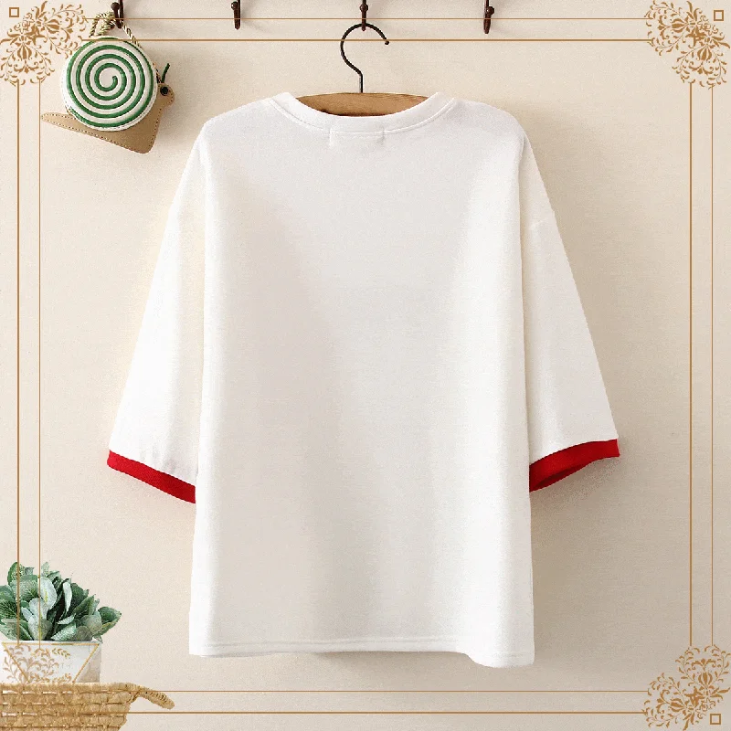 Women's Harajuku Fish Embroidered Contrast Color Tees