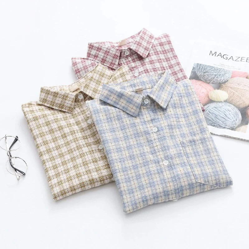 Women's Kawaii Contrast Color Plaid Shirts