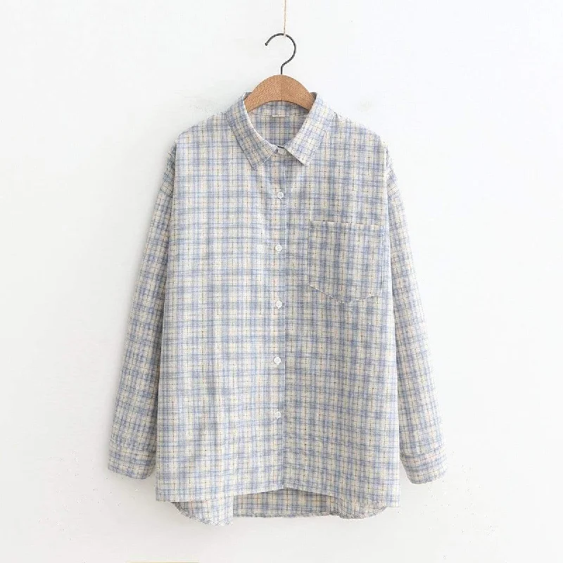 Women's Kawaii Contrast Color Plaid Shirts