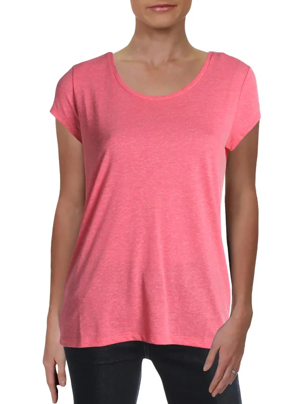 Womens Linen Blend Jewel Neck T-Shirt