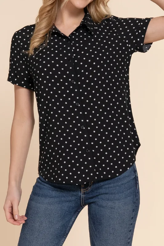 Women's Women's Star Print Short Sleeve Woven Shirt Cuff Detail