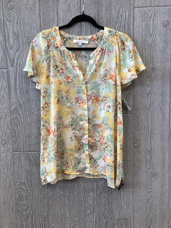 Yellow Blouse Short Sleeve Rose And Olive, Size L